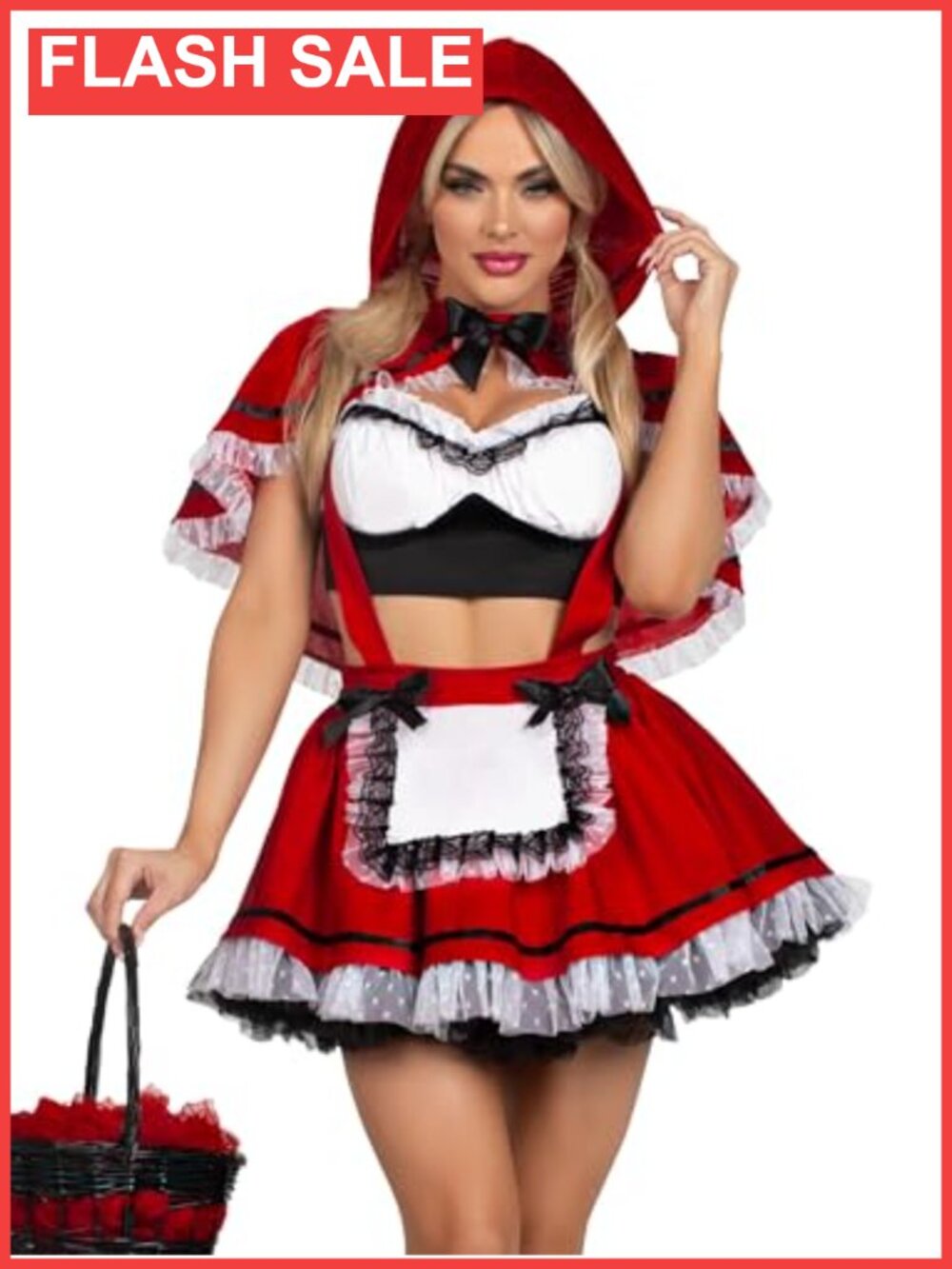Lace Trimmed Crop Top Suspender Skirt Hooded Cape Costume Set